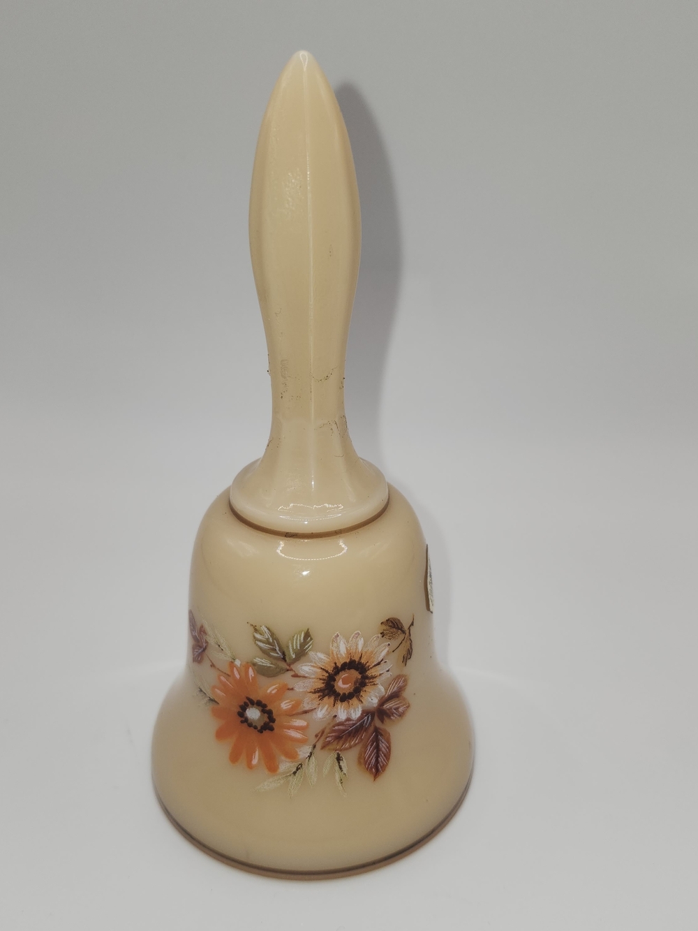 VTG 1978 Westmoreland Almond Milk Glass Bell Hand Painted Autumn Daisy Floral WG